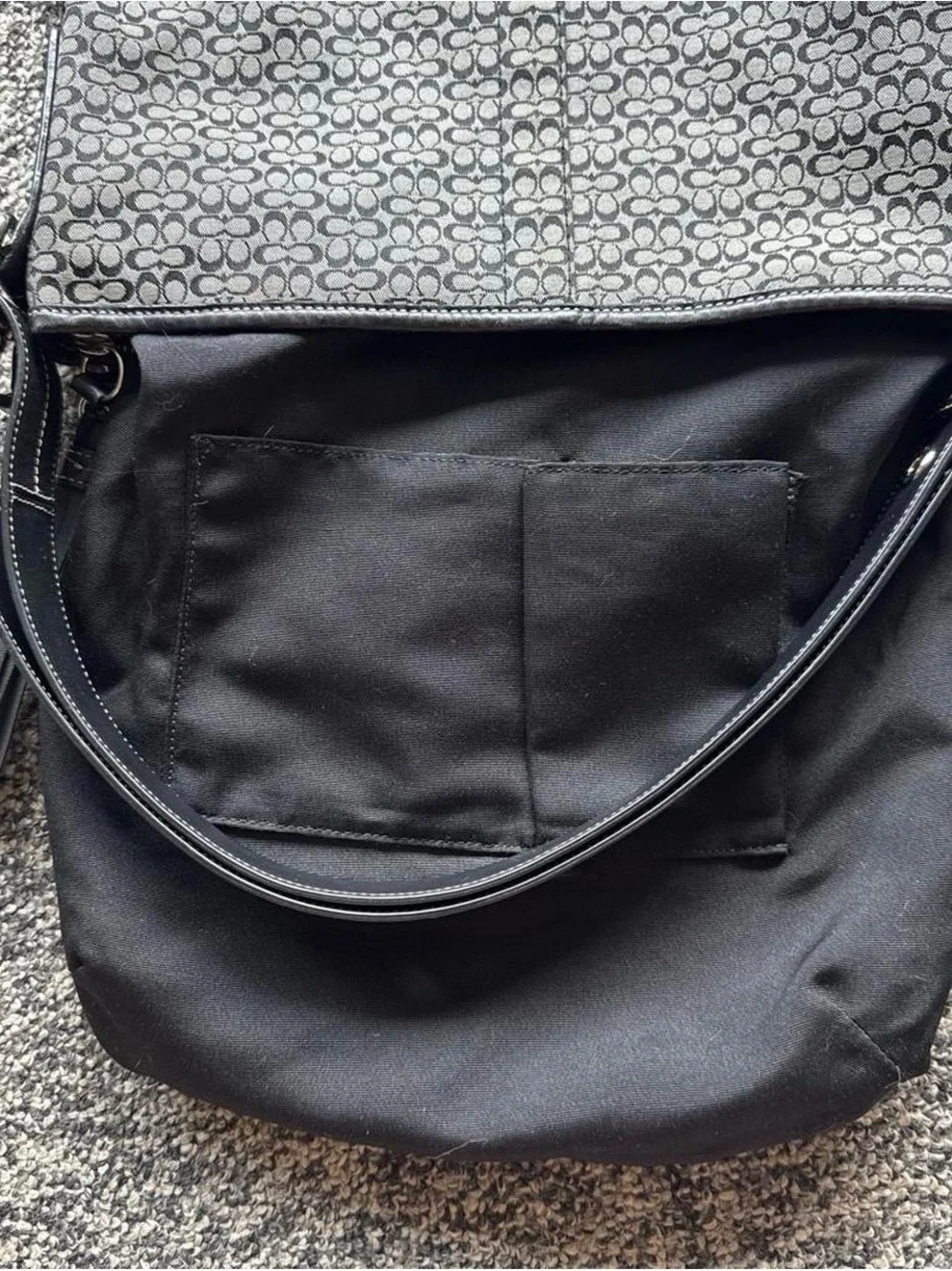 Vintage Coach Signature Cross Body Bag | Black Leather Trim | Y2K | Authentic